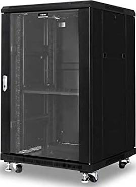 Floor Stand Server 22U Cabinet, Size D1164 x 600H x 6000W mm, 1 Shelf + 2 Fan Loading Capacity 1000KG, Black