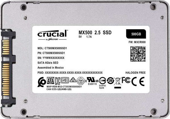 Crucial 500 GB MX500 2.5" Internal SATA SSD, Up to 560 MB/s Sequential Read & Up to 510 MB/s Write Speed, Silicon Motion SM2258 Controller, Micron 3D TLC NAND Flash Technology